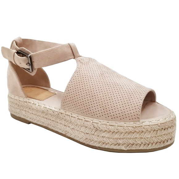 Beige Peep Toe Flatform Espadrille 